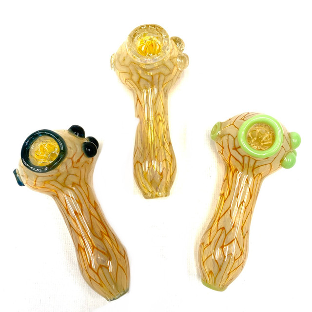 Honey Goyard Cage Bowl Glass Hand Pipe 5"
