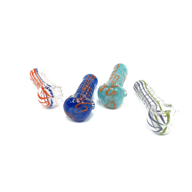 Ring Wrapped Cane Jammer 4" Glass Hand Pipe (Assorted Colors)