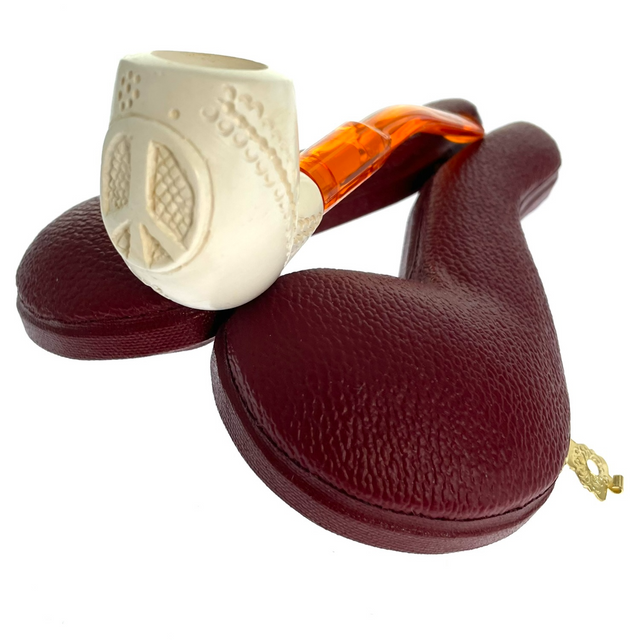 Mini Peace Sign Pipe With Case Paykoc Genuine Block Meerschaum M60025