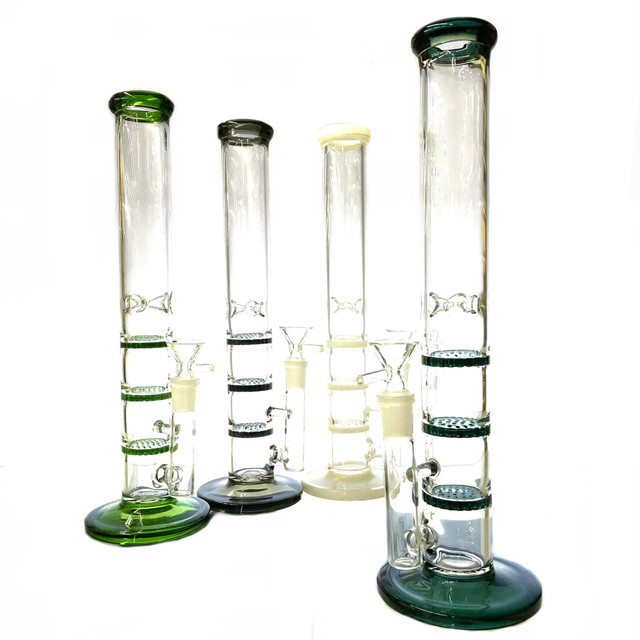 Triple Honeycomb Stack 12"x4" Glass Water Pipe (Assorted Colors)