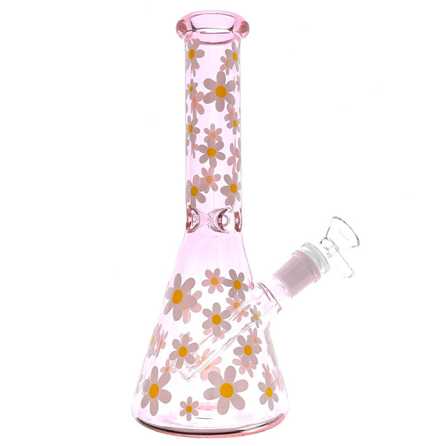 Pink Flower Water Pipe 14mm 9.8" 1 Count Assort